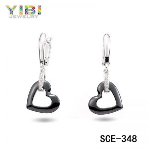 Fashion Jewelry Manufacturer Black Ceramic Earrings & CZ Inlay