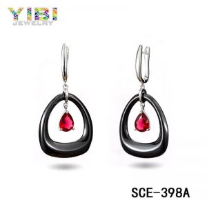 Pink CZ Inlay Women High-tech Ceramic Earrings