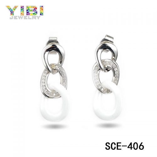 Ceramic Silver Women Earrings