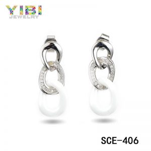 Ceramic Silver Women Earrings with CZ Inlay