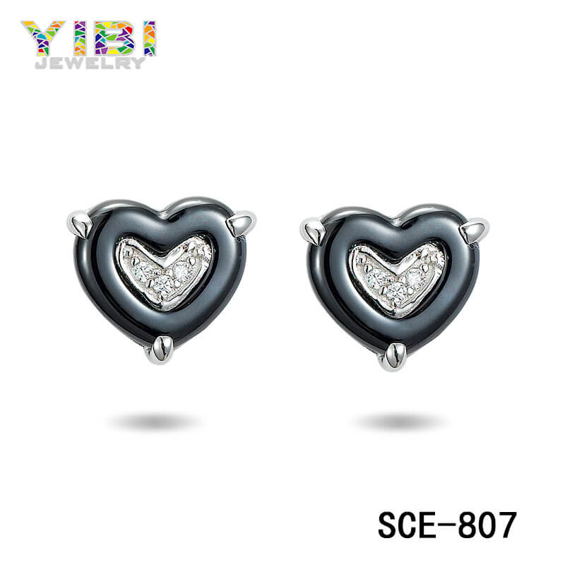 black ceramic heart earrings
