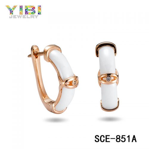rose gold plated ceramic silver earring