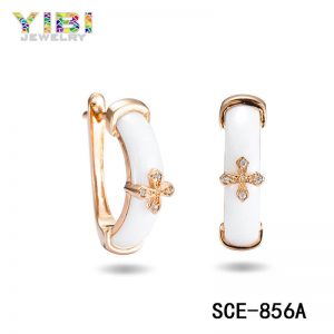 Rose Gold Plated Ceramic Silver Earring with CZ Inlay