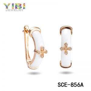 rose gold plated ceramic silver earring