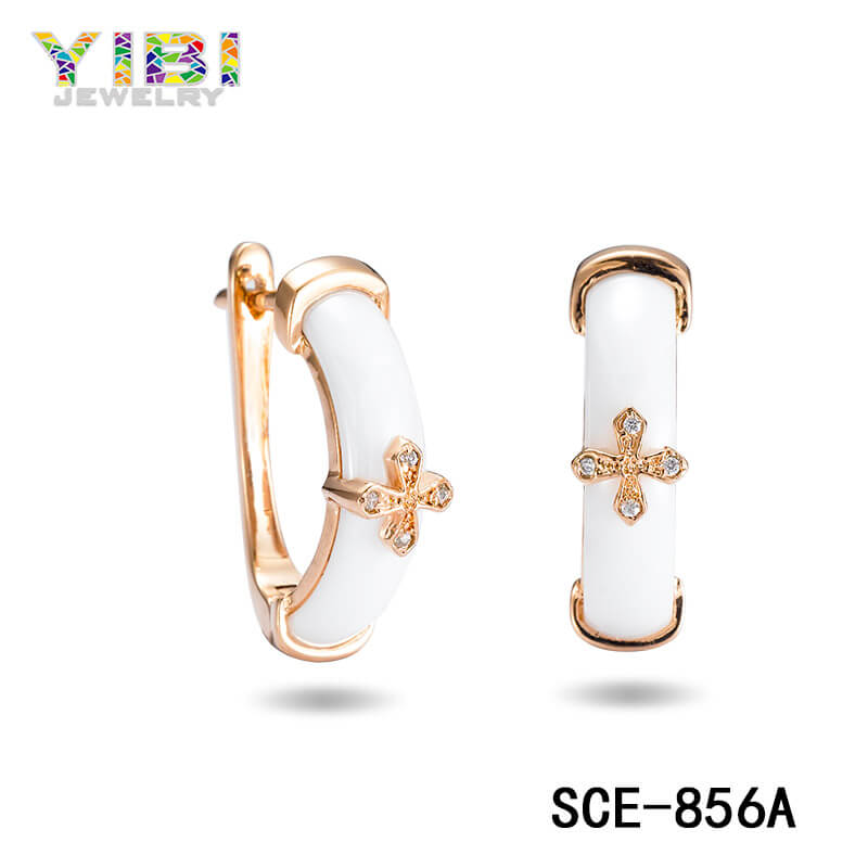 rose gold plated ceramic silver earring