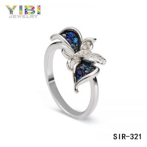 CZ Inlay Women Brass Butterfly Wedding Ring