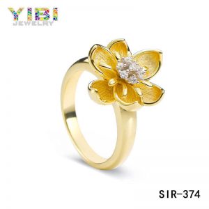 Gold Plated Brass CZ Flower Ring