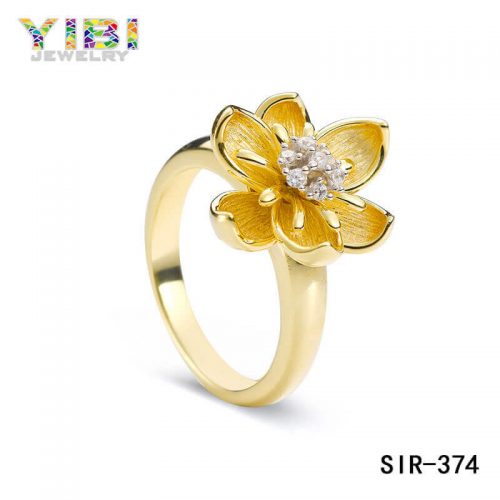 Gold Plated Brass CZ Flower Ring