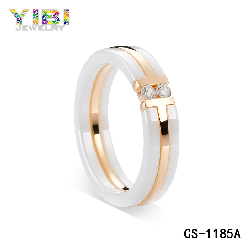 high-tech ceramic silver cz ring