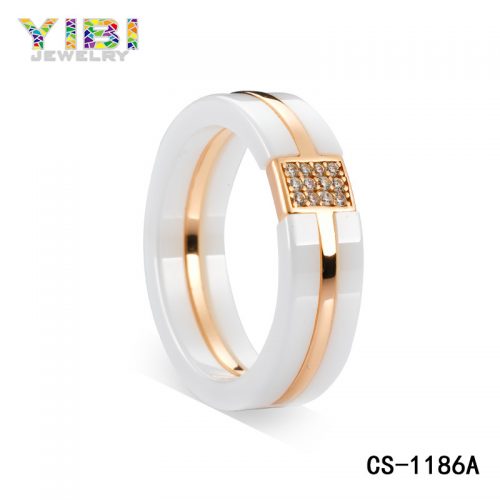 High-tech Ceramic Silver CZ Ring