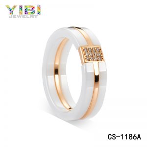 white high-tech ceramic silver cz ring