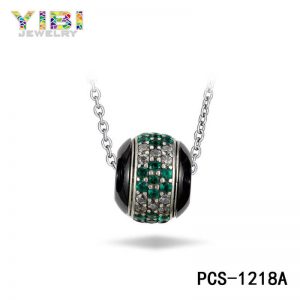 CZ Inlay Ceramic Silver Bead Necklace