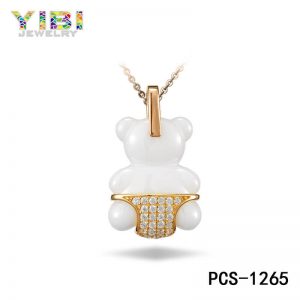 CZ Inlay White Ceramic Pendant