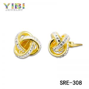 Gold Plated Brass Cubic Zirconia Fashion Stud Earrings