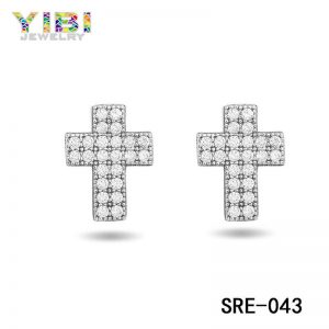 Classic Brass Cubic Zirconia Cross Earrings