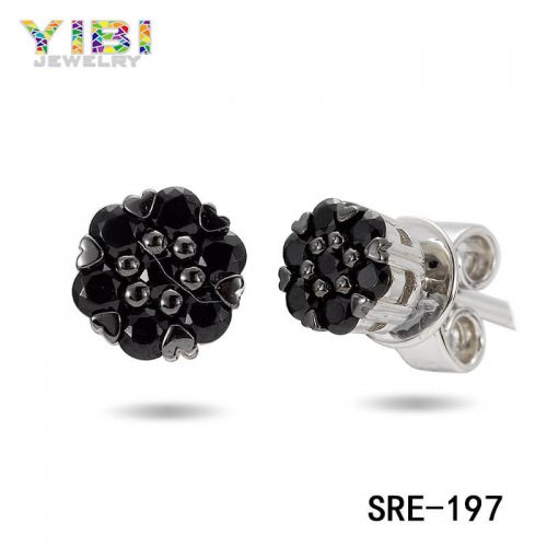 Brass Black Cubic Zirconia Stud Earrings