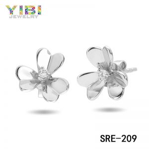 CZ Inlay Brass Flower Stud Earrings