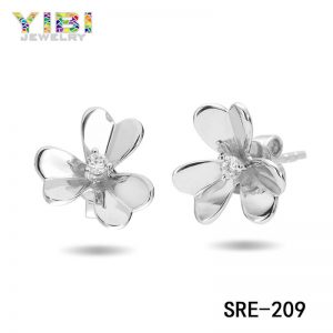 Elegant Round CZ Inlay Brass Flower Stud Earrings