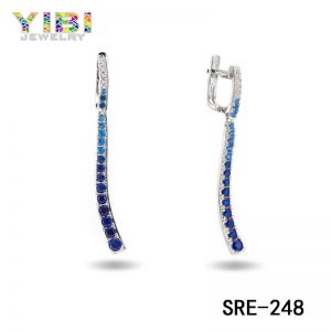 Brass Blue Cubic Zirconia Dangle Earrings