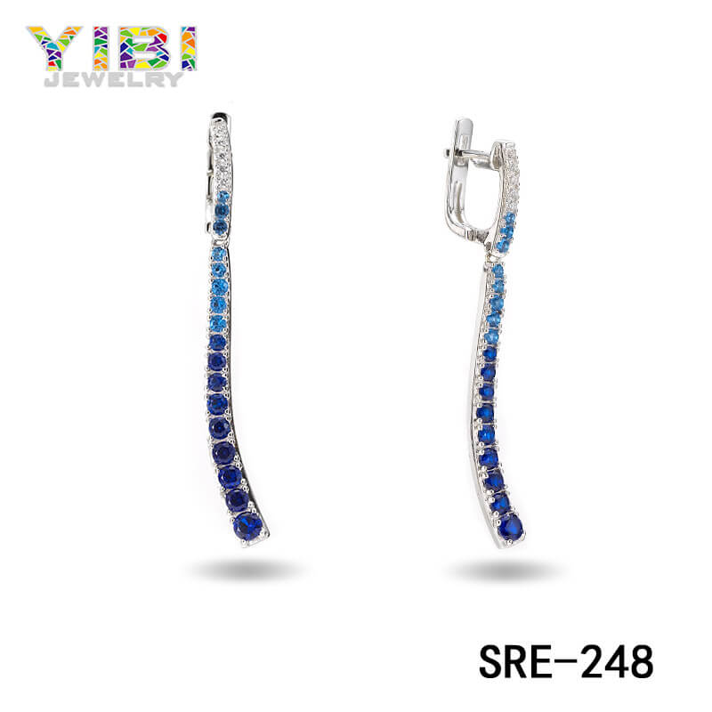 Brass Blue Cubic Zirconia Dangle Earrings