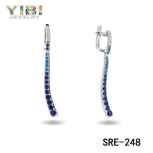 Brass Blue Cubic Zirconia Dangle Earrings
