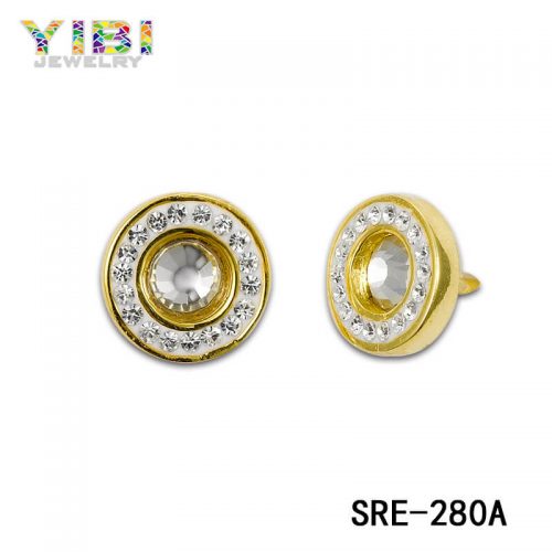 Gold Plated Brass Cubic Zirconia Stud Earrings