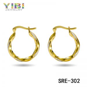 Gold Plated Brass Cubic Zirconia Hoop Earrings