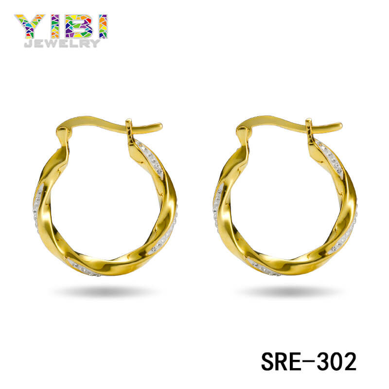 Brass Cubic Zirconia Hoop Earrings