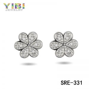 Clay Setting Cubic Zirconia Brass Flower Stud Earrings