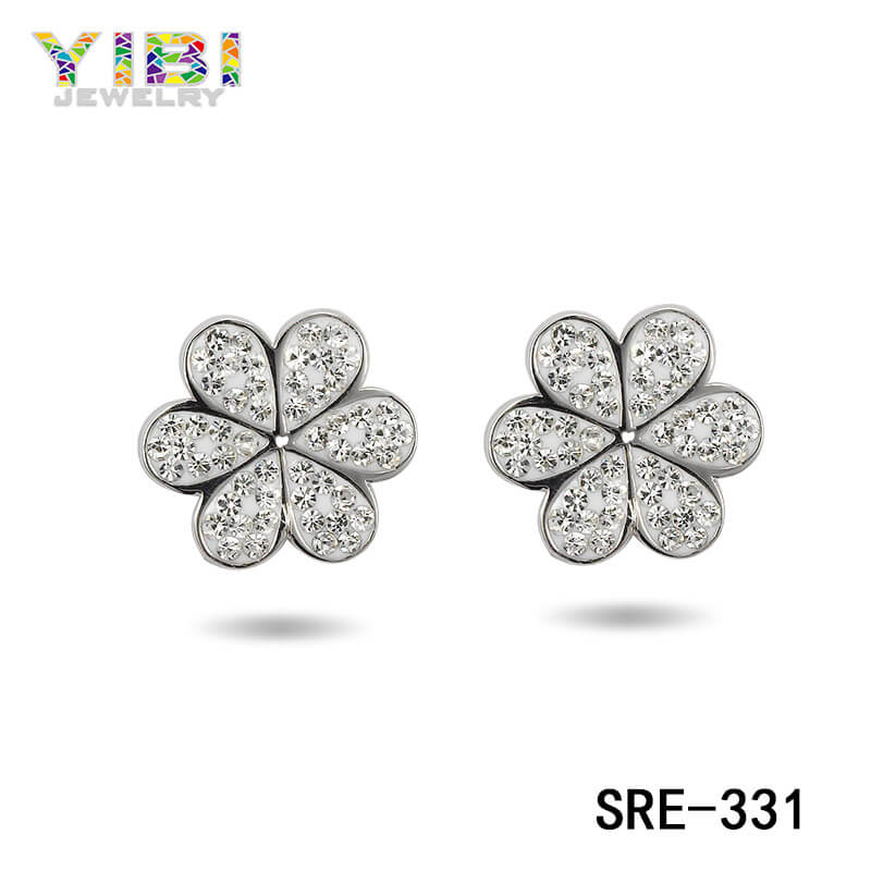 Cubic Zirconia Brass Flower Stud Earrings