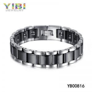 black plating tungsten magnetic ID bracelet