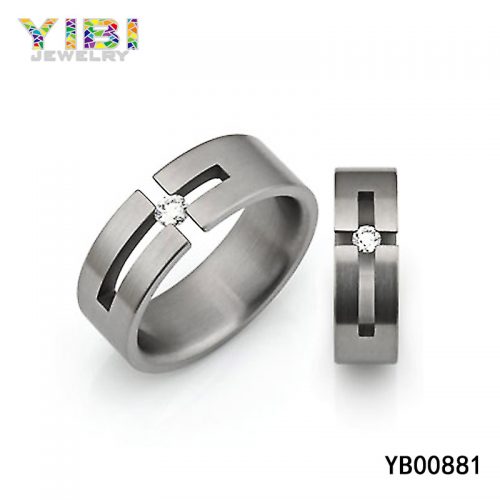 CZ Inlay Titanium Wedding Rings