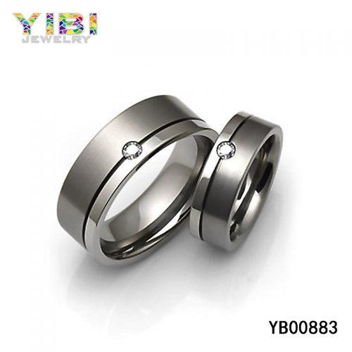 CZ Inlay Titanium Wedding Rings