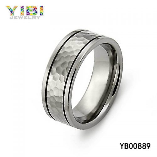 Men Titanium Hammered Wedding Band