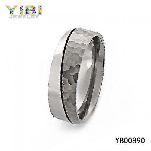 Men Titanium Hammered Wedding Band