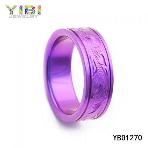 Laser Etched Titanium Wedding Bands