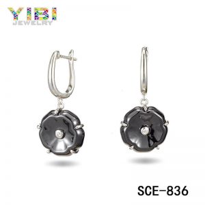 925 Sterling Silver High-tech Ceramic Black Earrings
