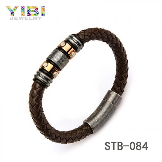 Stainless Steel Brown Leather Bracelet