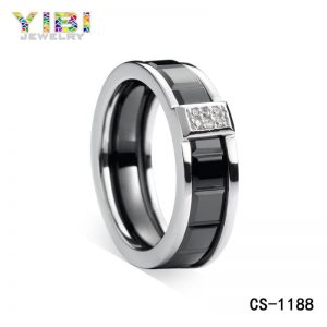 Classic 925 Sterling Silver Black Ceramic CZ Ring