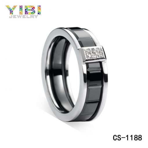 Sterling Silver Black Ceramic CZ Ring