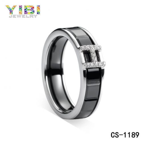 Sterling Silver Black Ceramic CZ Ring