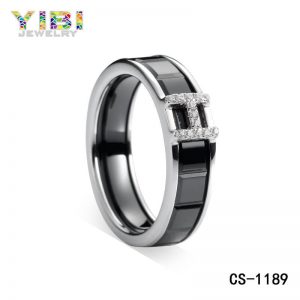 Sterling Silver Black Ceramic CZ Ring