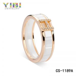 Rose Gold Plated Silver White Ceramic CZ Jewelry