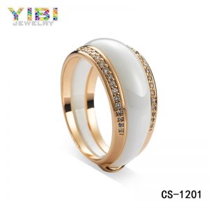CZ Inlay High-tech Ceramic 925 Silver Jewelry Ring
