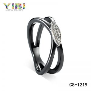 Unusual Black Ceramic Cubic Zirconia Ring