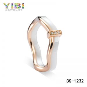 Rose Gold Plated 925 Silver White Ceramic Ring