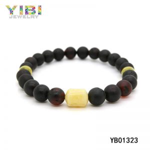 Classic Mens Beaded Black Baltic Amber Bracelet