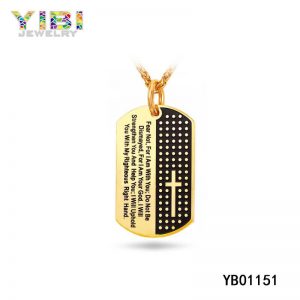 Gold Plated Mens Stainless Steel Dog Tag Necklace