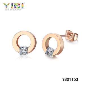 CZ Inlay Rose Gold Plated Stainless Steel Earrings