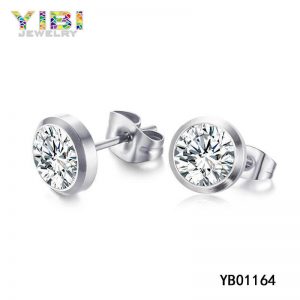 Cubic Zirconia Inlay Surgical Stainless Steel Stud Earrings